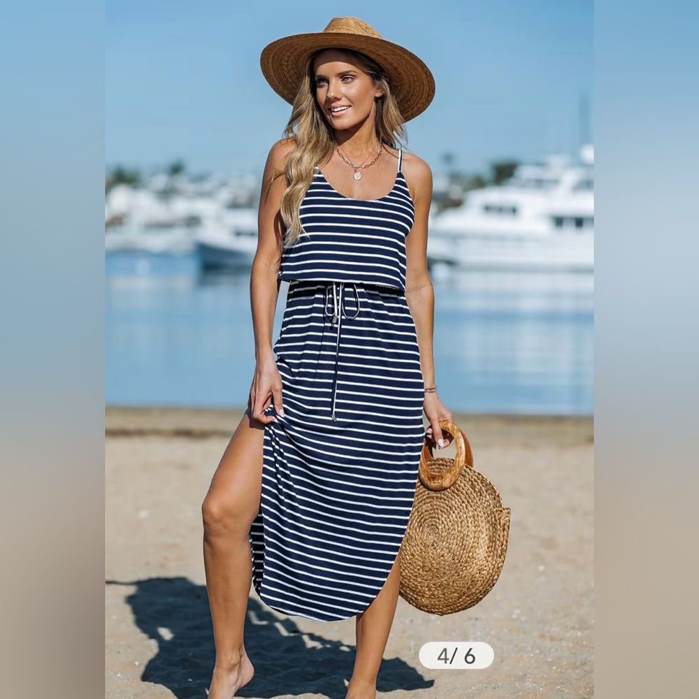 CUPSHE Striped Drawstring Waist Maxi Dress